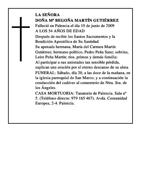 DOÑA Mª BEGOÑA MARTÍN GUTIÉRREZ