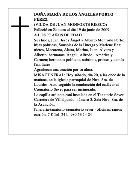 DOÑA MARÍA DE LOS ÁNGELES PORTO PÉREZ