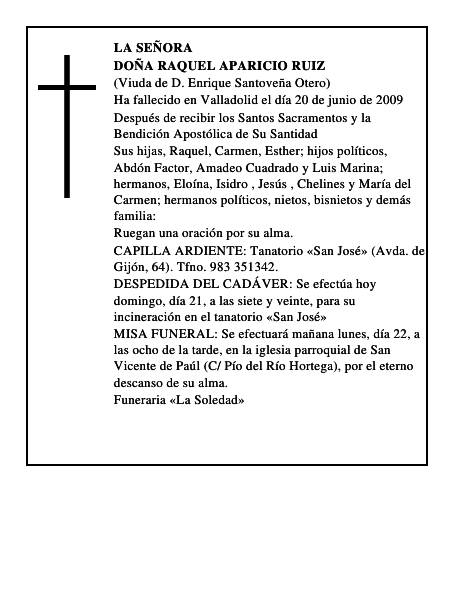 DOÑA RAQUEL APARICIO RUIZ