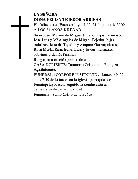 DOÑA FELISA TEJEDOR ARRIBAS
