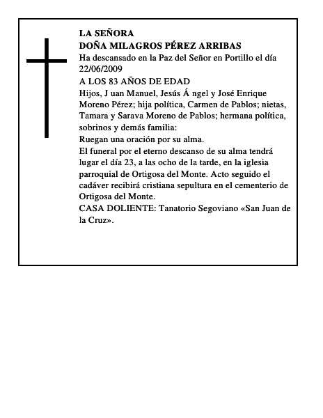 DOÑA MILAGROS PÉREZ ARRIBAS