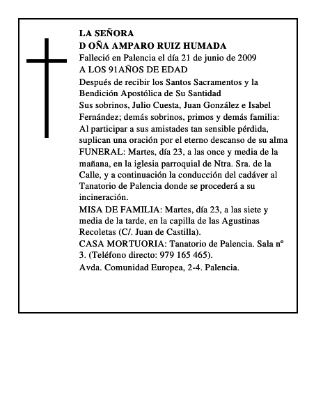 D OÑA AMPARO RUIZ HUMADA
