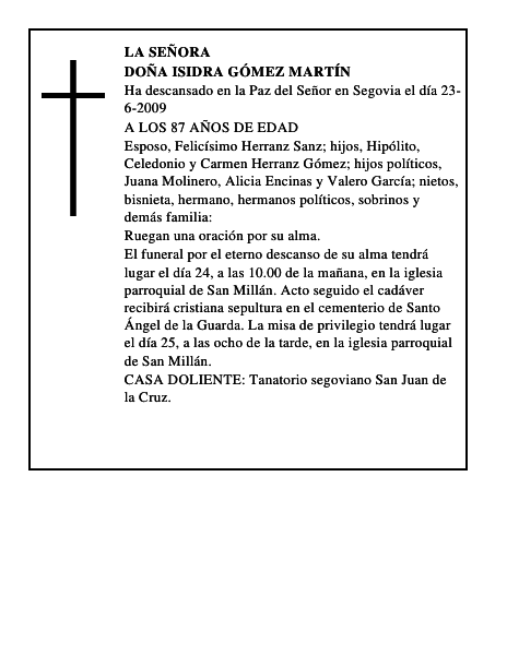 DOÑA ISIDRA GÓMEZ MARTÍN