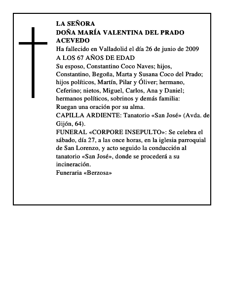 DOÑA MARÍA VALENTINA DEL PRADO ACEVEDO