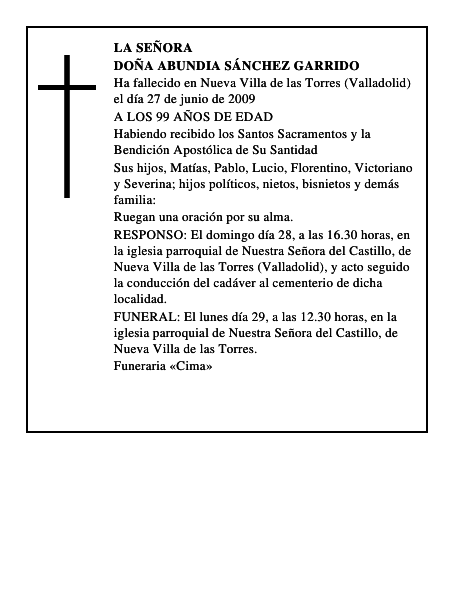 DOÑA ABUNDIA SÁNCHEZ GARRIDO