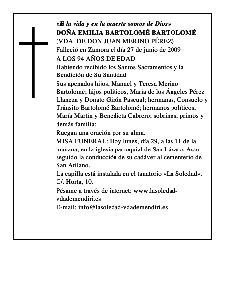 DOÑA EMILIA BARTOLOMÉ BARTOLOMÉ