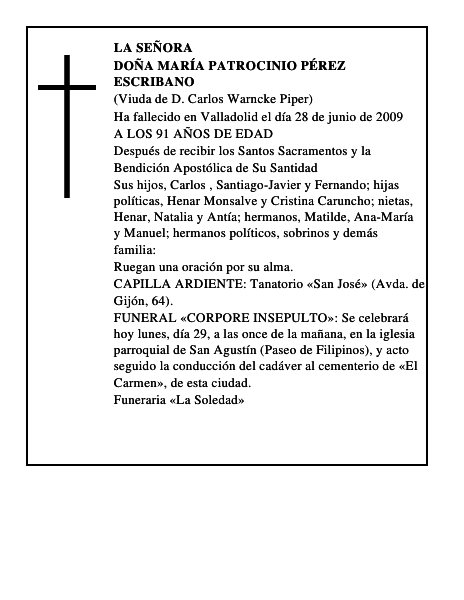 DOÑA MARÍA PATROCINIO PÉREZ ESCRIBANO