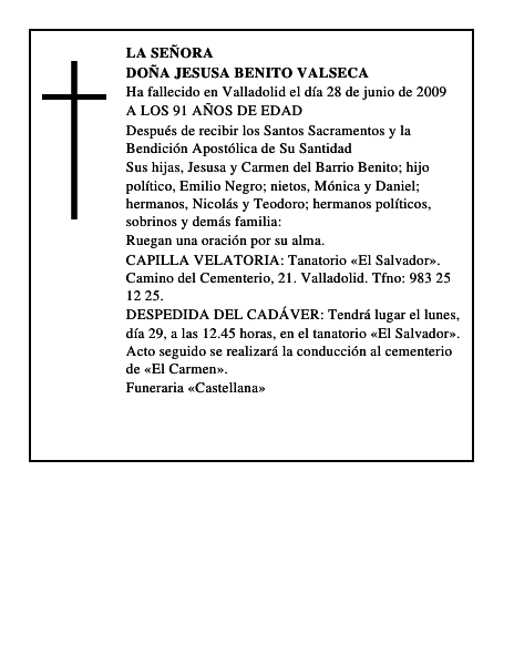 DOÑA JESUSA BENITO VALSECA