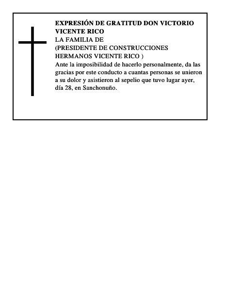expresión de gratitud DON VICTORIO VICENTE RICO