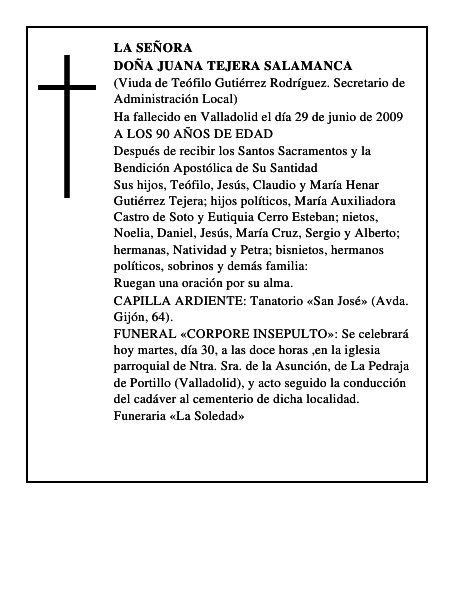 DOÑA JUANA TEJERA SALAMANCA