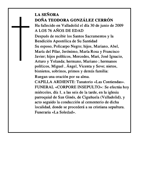 DOÑA TEODORA GONZÁLEZ CERRÓN