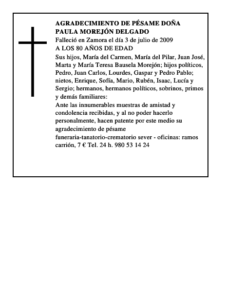 AGRADECIMIENTO DE PÉSAME DOÑA PAULA MOREJÓN DELGADO
