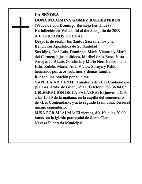 DOÑA MAXIMINA GÓMEZ BALLESTEROS