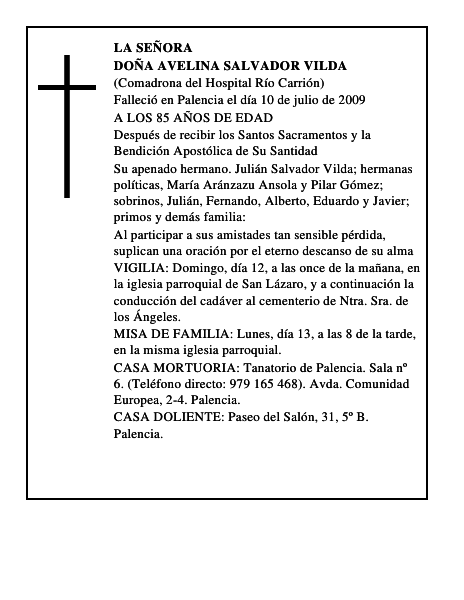 DOÑA AVELINA SALVADOR VILDA