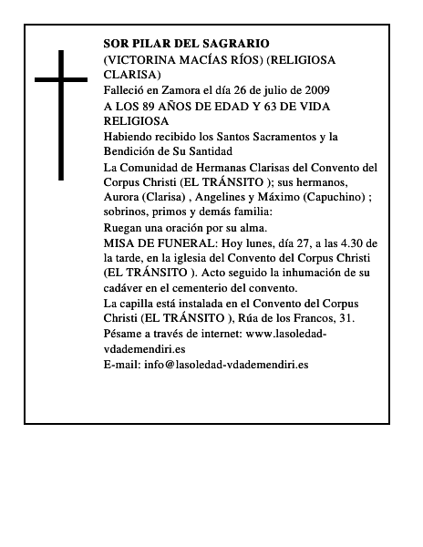 SOR PILAR DEL SAGRARIO