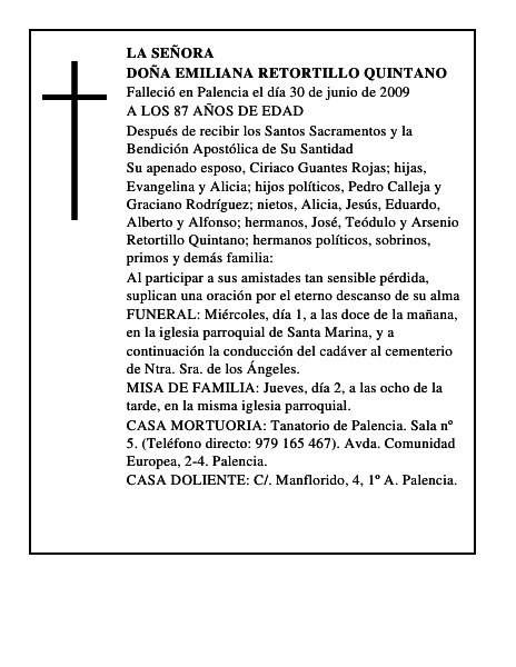 DOÑA EMILIANA RETORTILLO QUINTANO