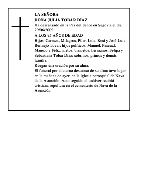 DOÑA JULIA TOBAR DÍAZ