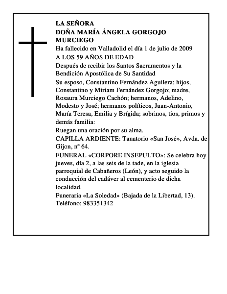 DOÑA MARÍA ÁNGELA GORGOJO MURCIEGO