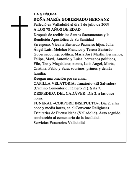 DOÑA MARÍA GOBERNADO HERNANZ