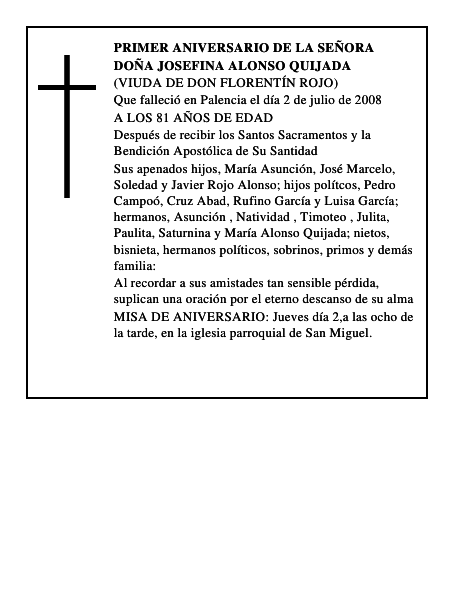 DOÑA JOSEFINA ALONSO QUIJADA