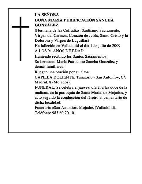 DOÑA MARÍA PURIFICACIÓN SANCHA GONZÁLEZ