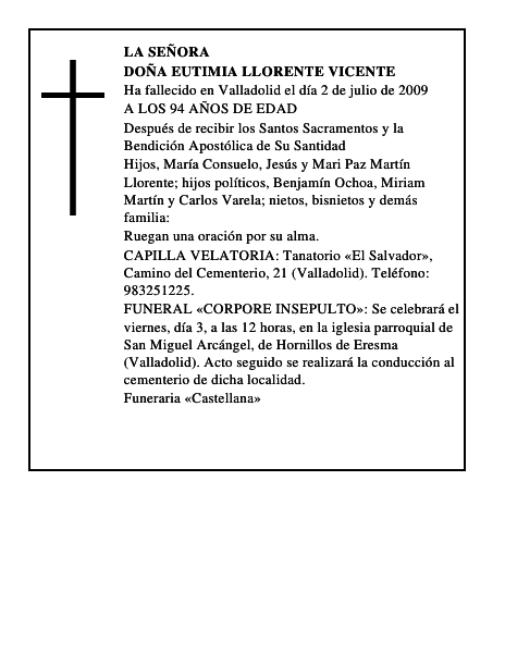 DOÑA EUTIMIA LLORENTE VICENTE