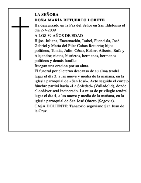 DOÑA MARÍA RETUERTO LOBETE