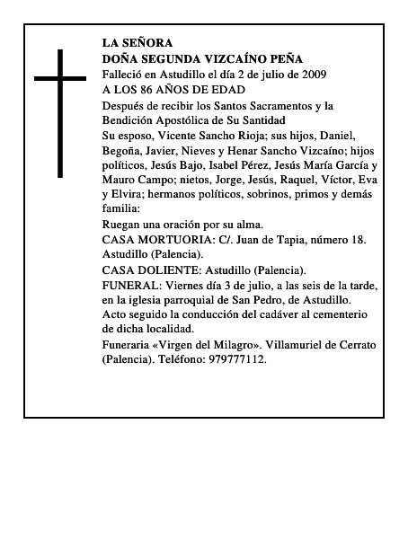 DOÑA SEGUNDA VIZCAÍNO PEÑA
