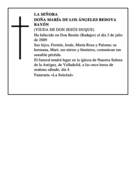 DOÑA MARÍA DE LOS ÁNGELES BEDOYA BAYÓN