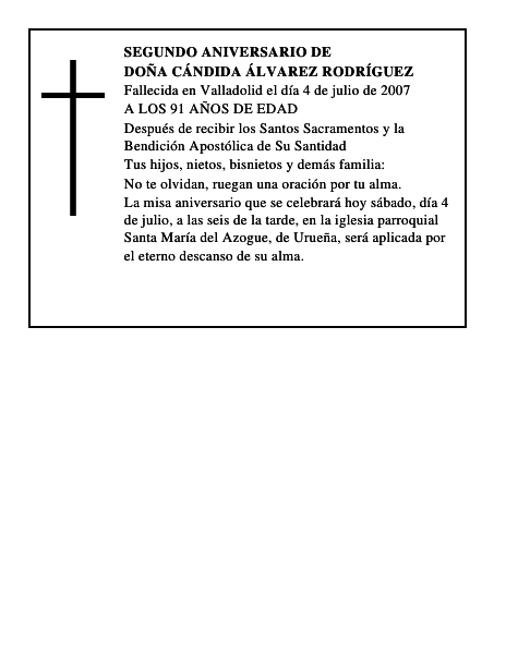 DOÑA CÁNDIDA ÁLVAREZ RODRÍGUEZ