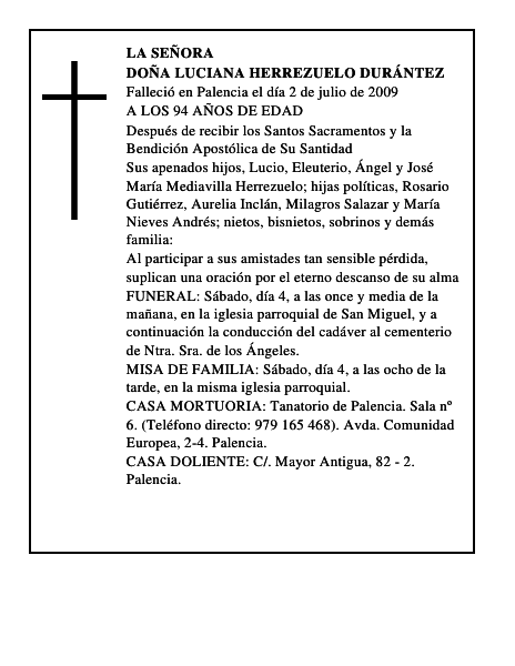 DOÑA LUCIANA HERREZUELO DURÁNTEZ