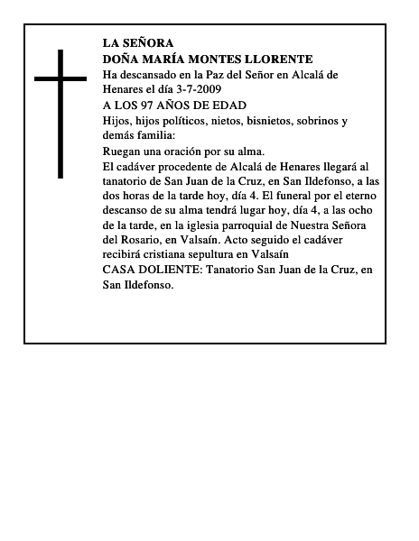 DOÑA MARÍA MONTES LLORENTE