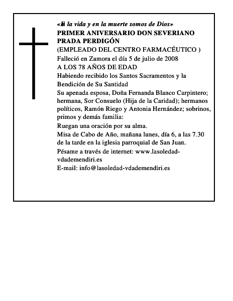 PRIMER ANIVERSARIO DON SEVERIANO PRADA PERDIGÓN