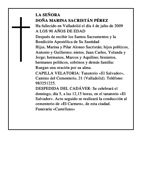 DOÑA MARINA SACRISTÁN PÉREZ