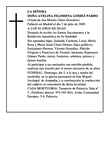 DOÑA AVELINA FILOMENA GÓMEZ PARDO