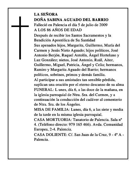 DOÑA SABINA AGUADO DEL BARRIO