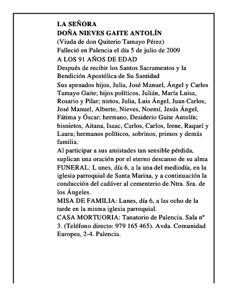 DOÑA NIEVES GAITE ANTOLÍN