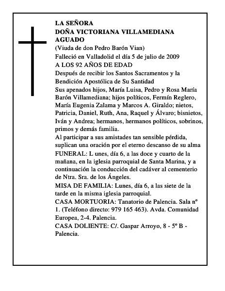 DOÑA VICTORIANA VILLAMEDIANA AGUADO