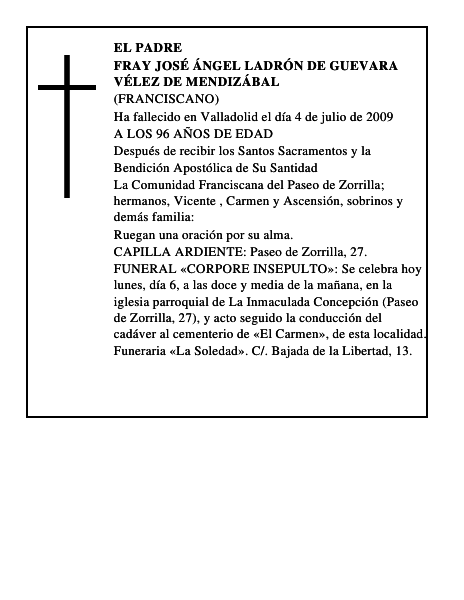 FRAY JOSÉ ÁNGEL LADRÓN DE GUEVARA VÉLEZ DE MENDIZÁBAL