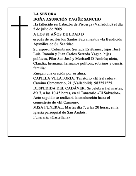 DOÑA ASUNCIÓN YAGÜE SANCHO
