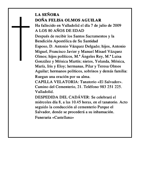 DOÑA FELISA OLMOS AGUILAR