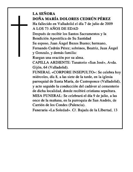 DOÑA MARÍA DOLORES CEDRÚN PÉREZ