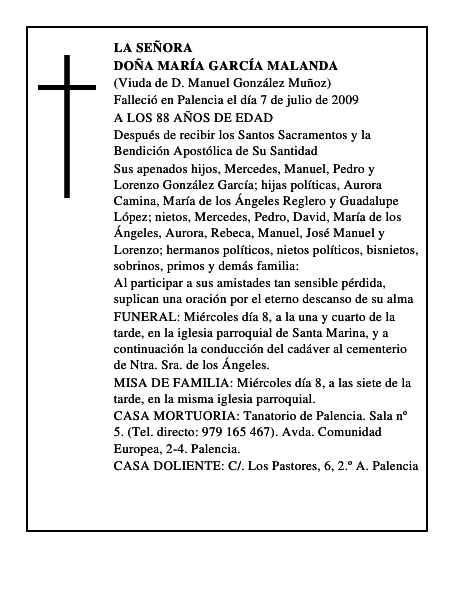 DOÑA MARÍA GARCÍA MALANDA