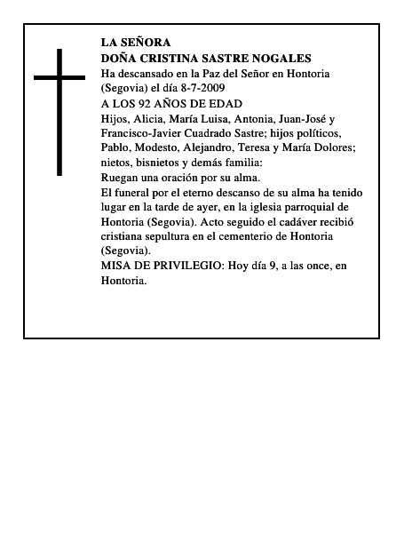 DOÑA CRISTINA SASTRE NOGALES