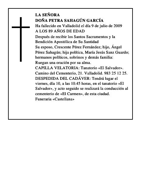 DOÑA PETRA SAHAGÚN GARCÍA