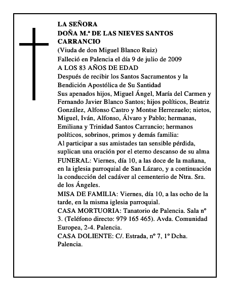 DOÑA M.ª DE LAS NIEVES SANTOS CARRANCIO