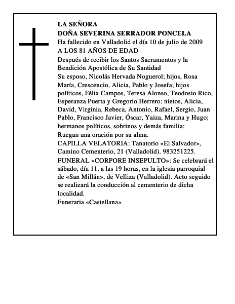 DOÑA SEVERINA SERRADOR PONCELA