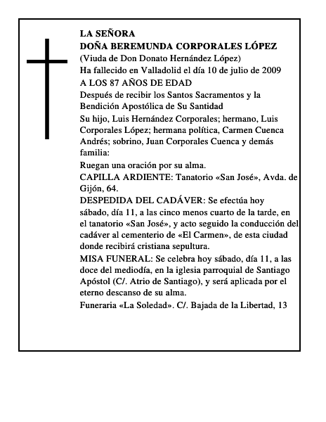 DOÑA BEREMUNDA CORPORALES LÓPEZ