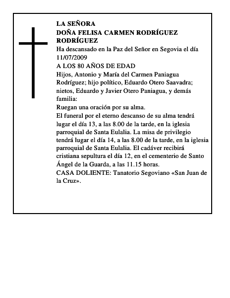 DOÑA FELISA CARMEN RODRÍGUEZ RODRÍGUEZ