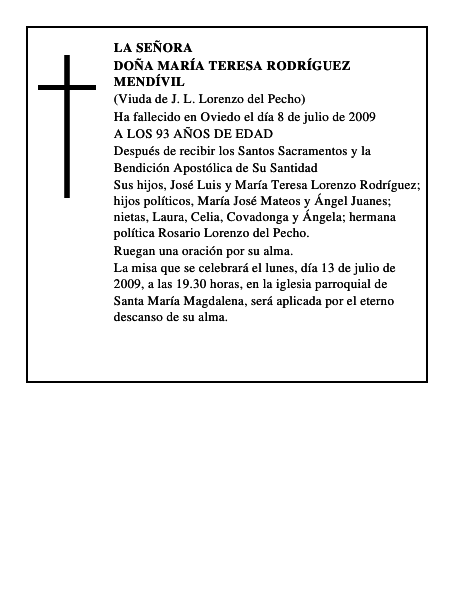 DOÑA MARÍA TERESA RODRÍGUEZ MENDÍVIL